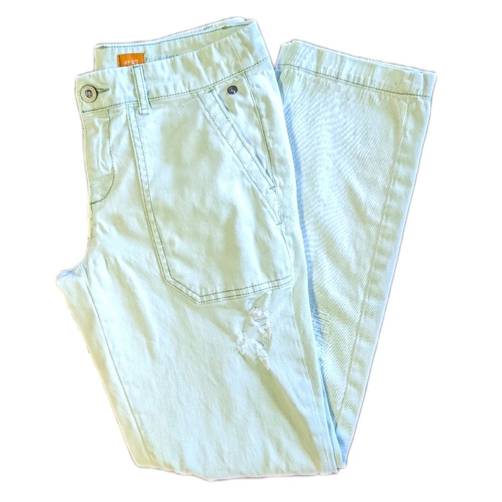 Pilcro and the Letterpress light mint green slim leg distressed pants 27